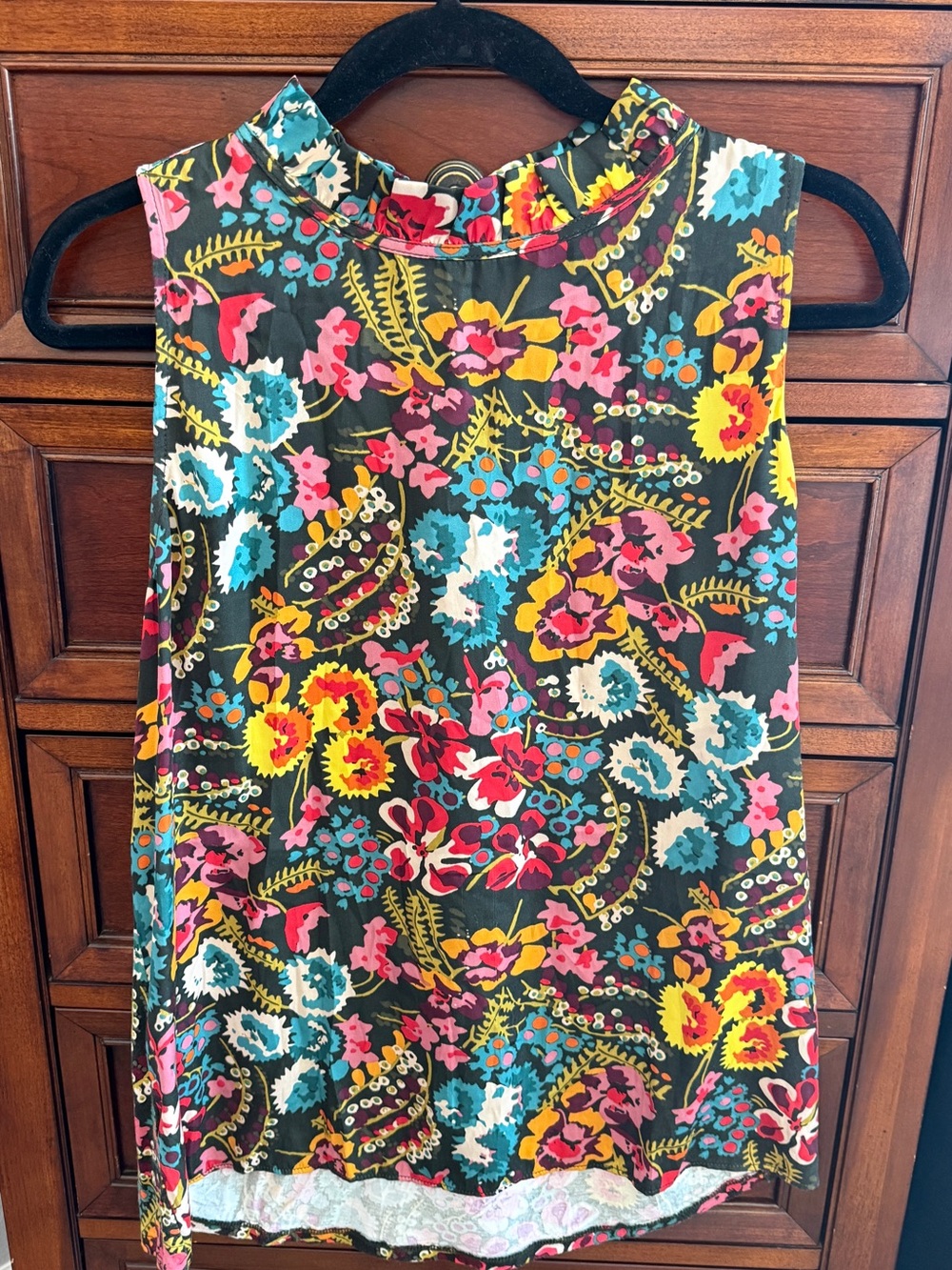 LOFT Floral Multicolor Dress with Teal, Pink, Yellow and Olive Accents